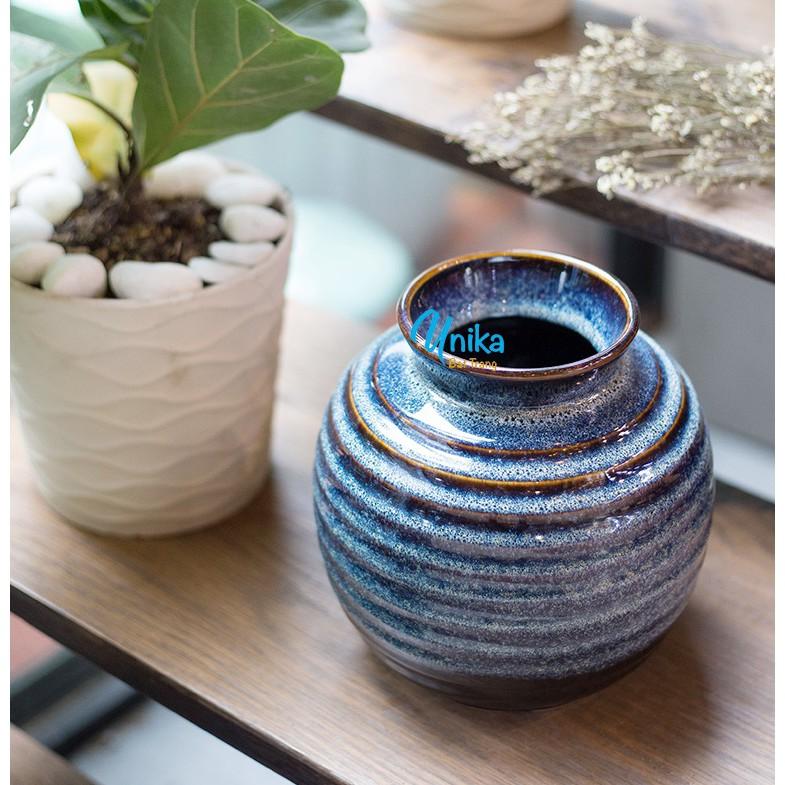 Bình Hoa Sake Tròn Men Xanh Hoả Biến - Gốm Sứ Cao Cấp Bát Tràng