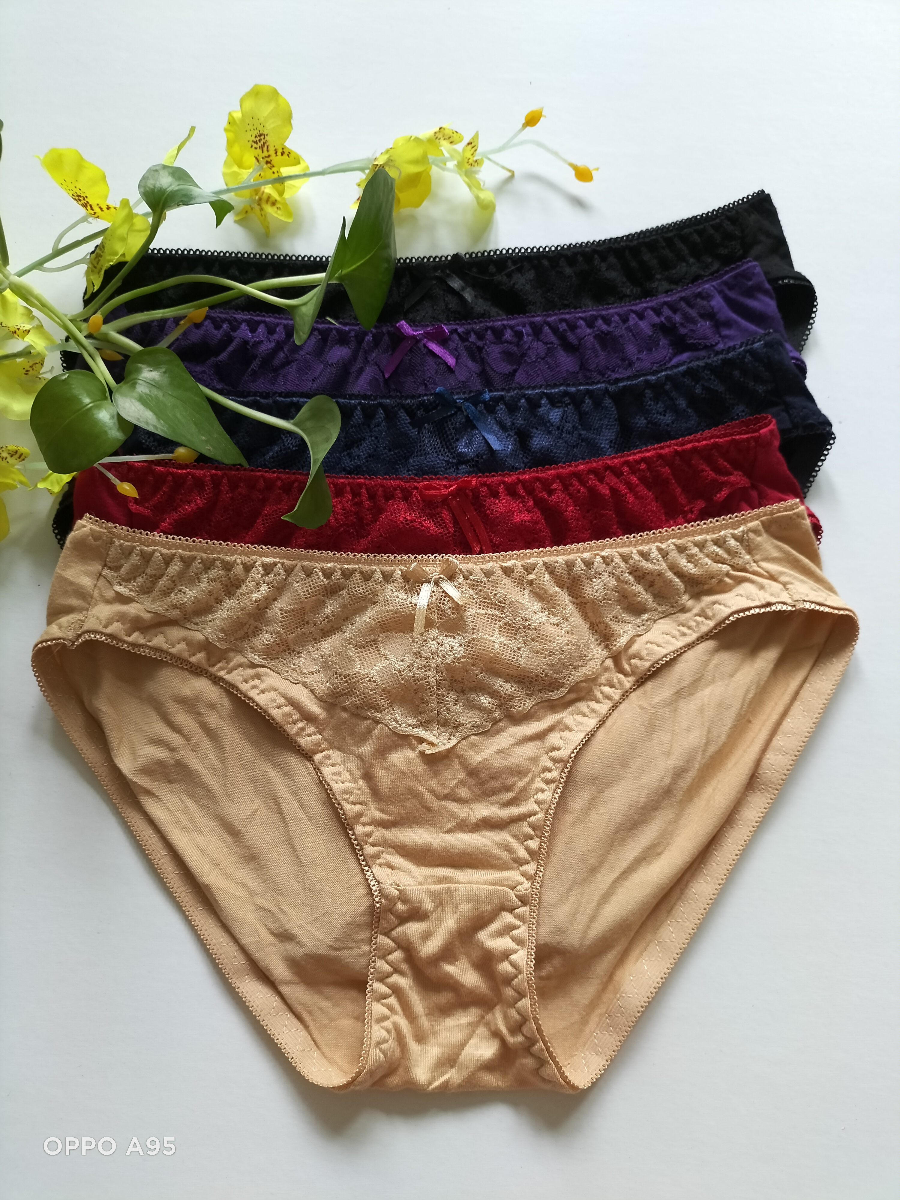 Quần lót nữ, combo 10 quần cotton phối ren không viền mông