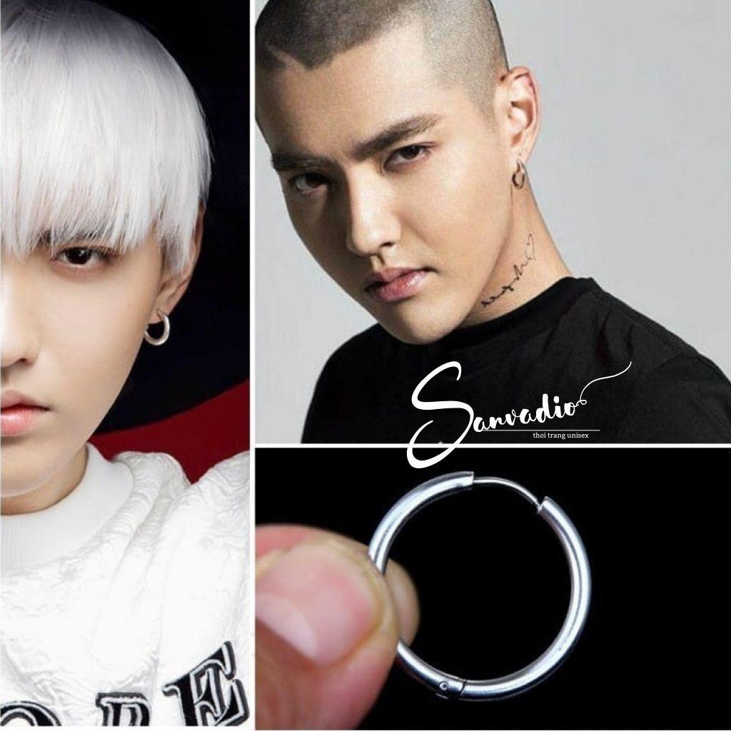 Khuyên tai tròn titan SANVADIO mạ Bạc-khuyên tai nam G-dragon- bông tai cực chất trẻ trung, thời thượng