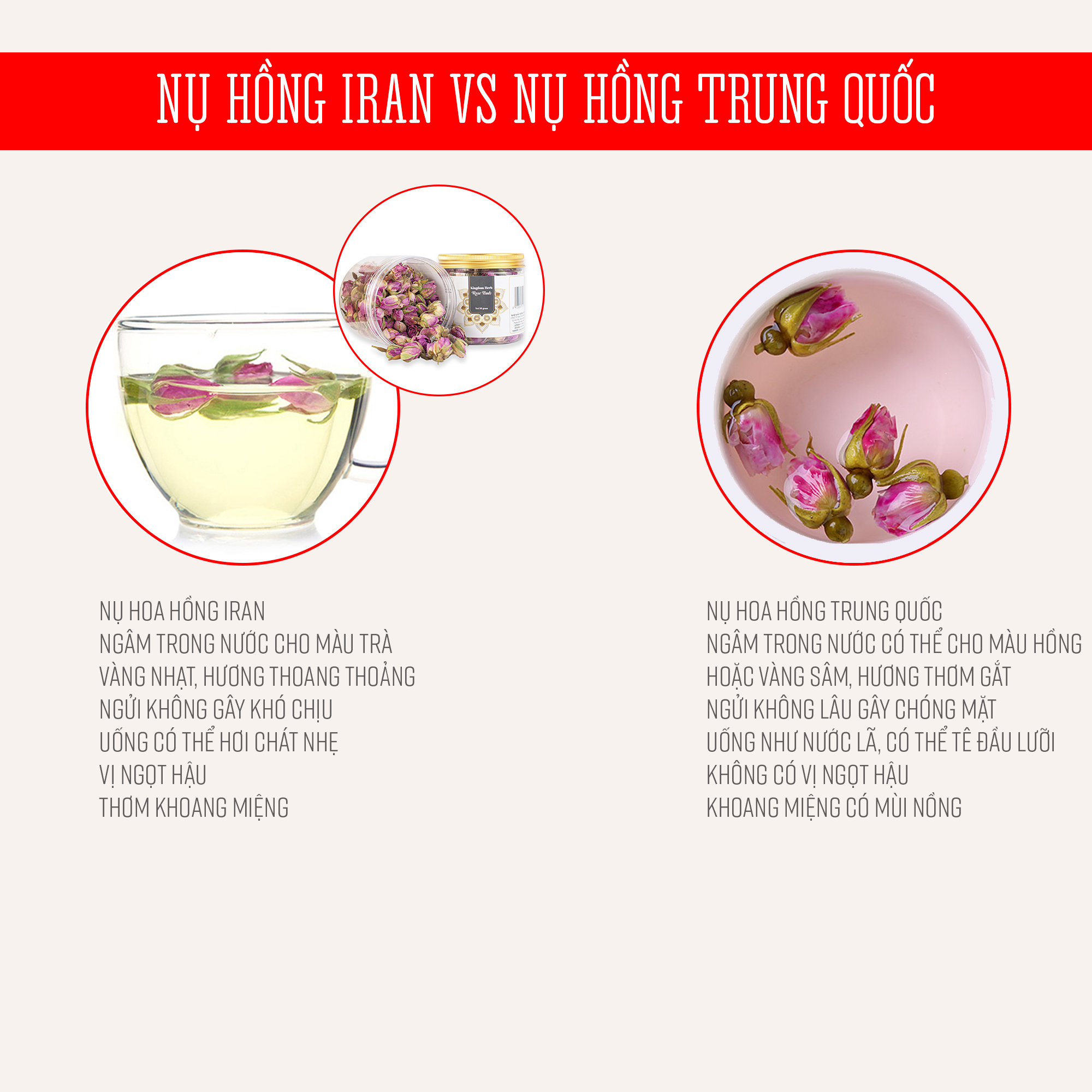 Trà hoa hồng khô Kingdom Herb Iran chính hãng hộp 50 gram, nụ hoa hồng khô thượng hạng (Tặng bình nước thủy tinh)
