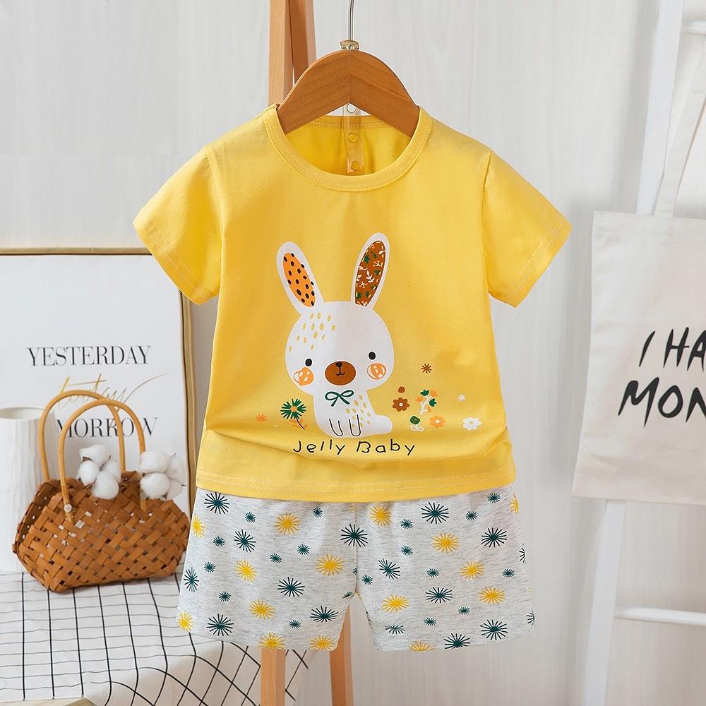 Bộ cộc tay bé gái 2-8 tuổi hình ngộ nghĩnh, Bộ hè cho bé xuất Hàn vải cotton co giãn tốt thấm hút mồ hôi tốt