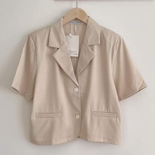Áo Blazer Croptop Cộc Tay Độn Vai Trơn Chất Mát, Áo Khoác Vest Ngắn Tay Cơ Bản Nhiều Màu, Labibi