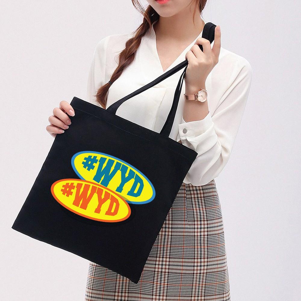 Túi Tote Vải Canvas Ginko kiểu basic có dây kéo khóa miệng túi đựng vừa laptop 14 inch và nhiều đồ dùng khác Phong Cách ulzzang Hàn Quốc In Hình #WYD B32