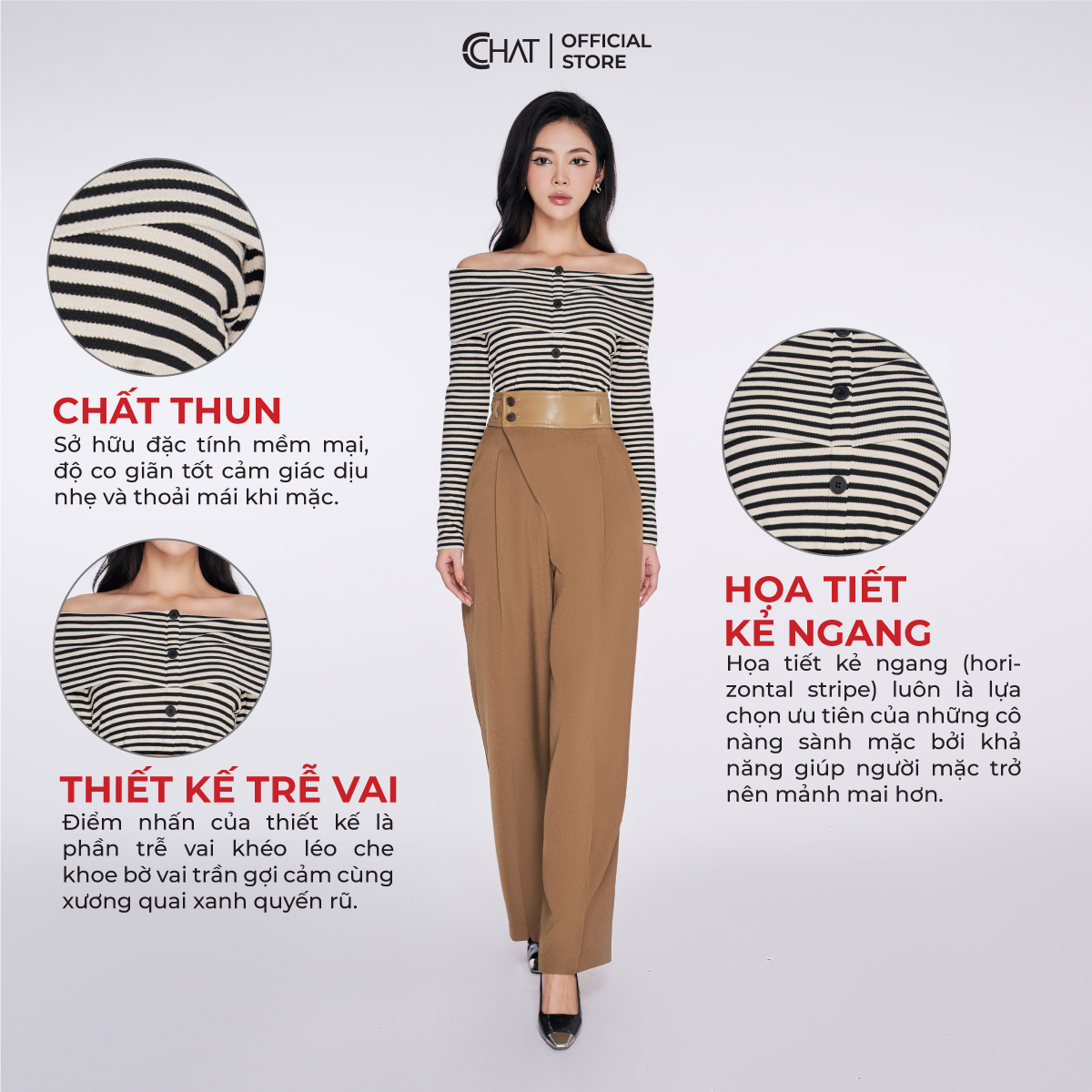 Áo Thun  HT Trễ Vai Khuy TT Chất Liệu Thun Cao Cấp 22TDC5004OT