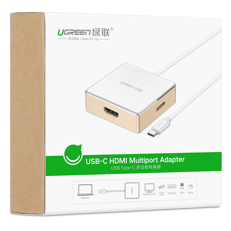 Bộ chuyển đổi USB type C sang HDMI cùng Hub USB 1 cổng 3.0 và 2 cổng 2.0; hỗ trợ cổng sạc Macbook USB - C UGREEN US183 30441 - Hàng chính hãng