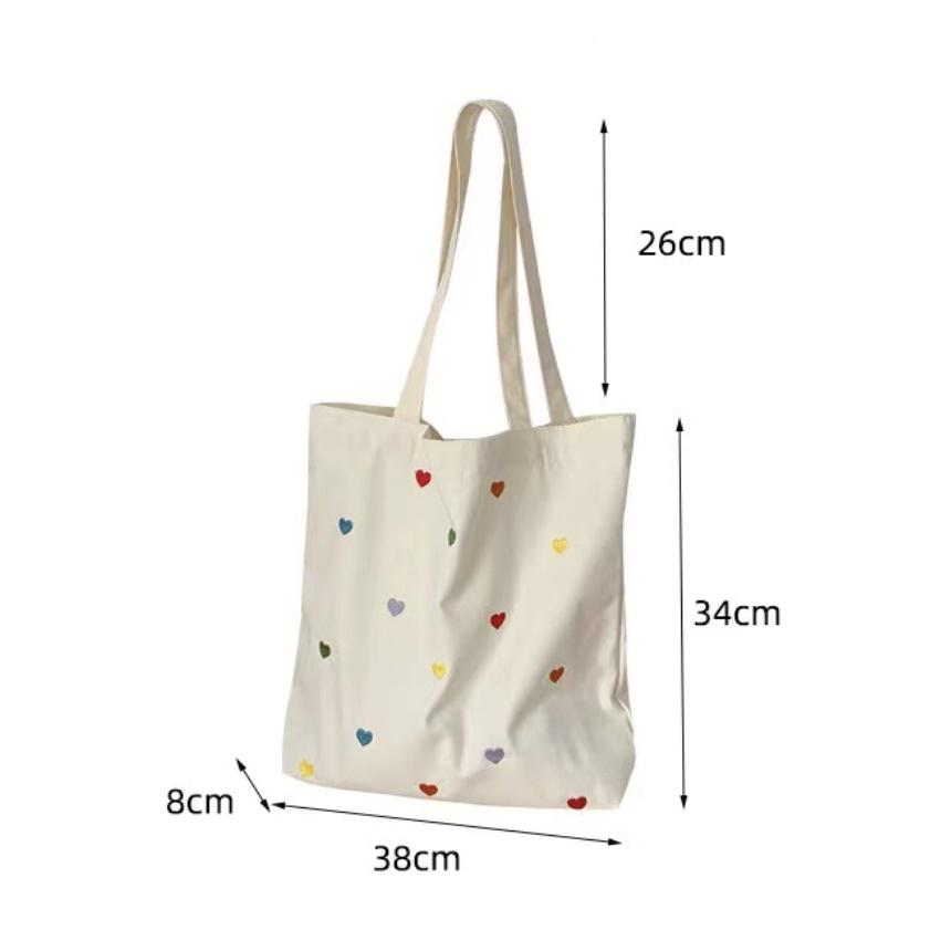 T341-342/Túi vải túi tote in hình trái tim dễ thương phong cách Hàn Quốc có khoá cúc bấm và túi nhỏ trong