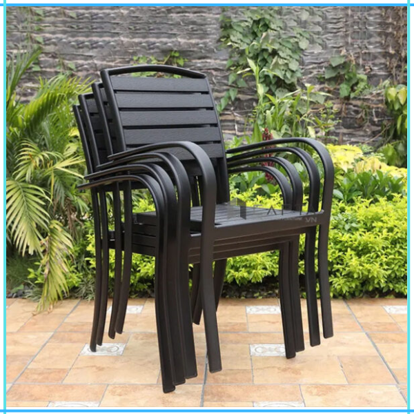 Ghế ngoài trời xếp chồng Ghế ngồi ban công lưng gỗ nhựa Polywood khung nhôm có tay tựa CC2028-A - Outdoor dining chair