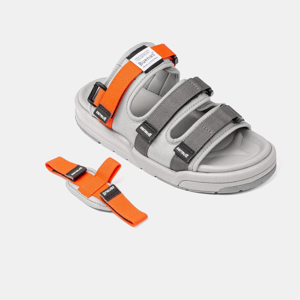 Giày sandal nam nữ unisex đi học quai ngang Buenas Sport SD6879 Cam ghi đế cao 3 phân