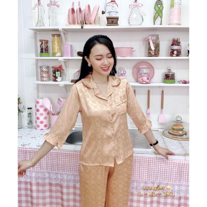 Đồ Bộ Pijama Tay Lỡ Gấm Cao Cấp Hàng Có SizeGiảm 10K Đơn 200K