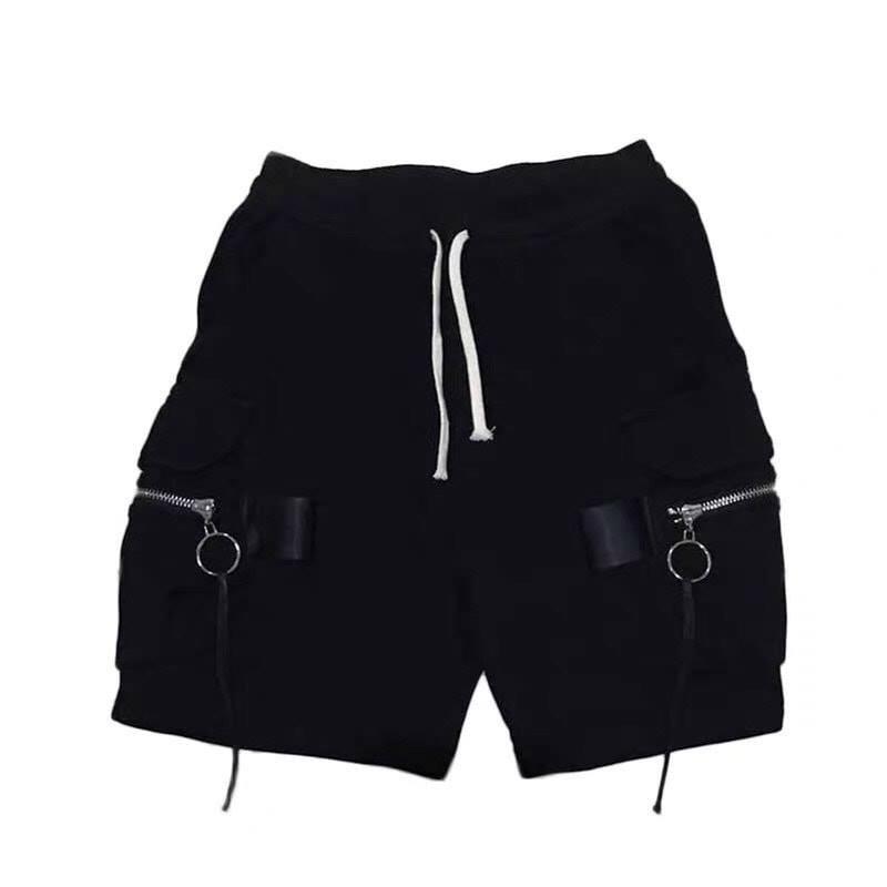 Quần Short khóa cài ngang chất liệu kaki phong cách nam - Sọt Lững Kiểu Dáng Thể Thao Unisex một Màu Đen, 02x