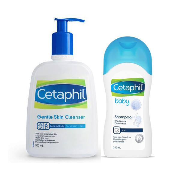 Combo Sữa Rửa Mặt Dịu Nhẹ Cetaphil Gentle Skin Cleanser 500ml Và Dầu Gội Cetaphil Baby Shampoo 200ml