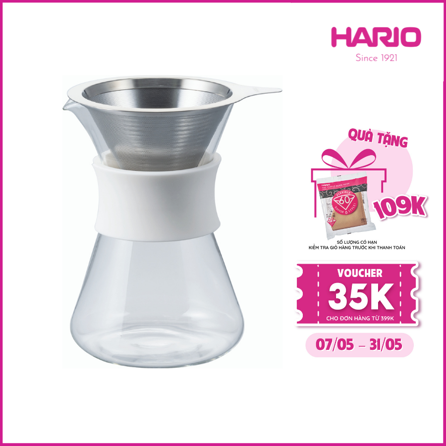 Bình pha cà phê Hario Dripper 400ml (S-GCM-40-W) Kèm phễu inox