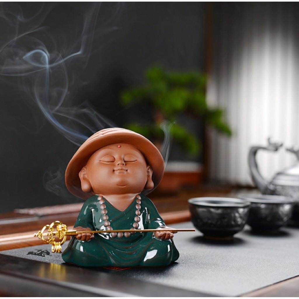 Tượng sư phụ ngồi thiền làm lư xông trầm- Tượng phật gốm tử sa cao cấp