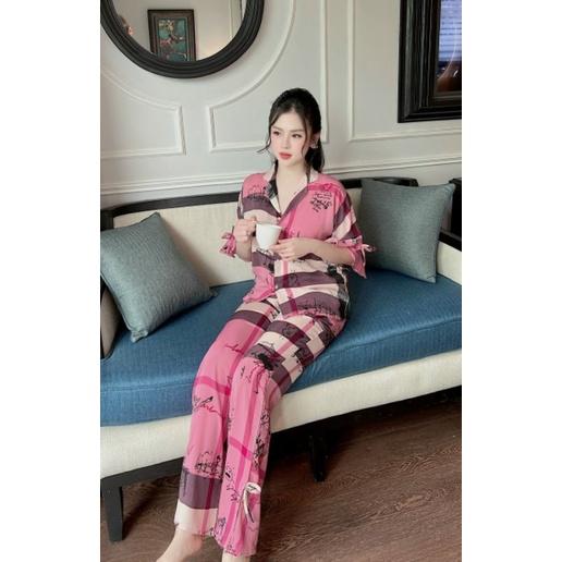 Đồ Bộ Pyjama tiểu thư, lụa Mango L1 dơi nơ, bèo, quần dài, cổ vuông, 40-60kg