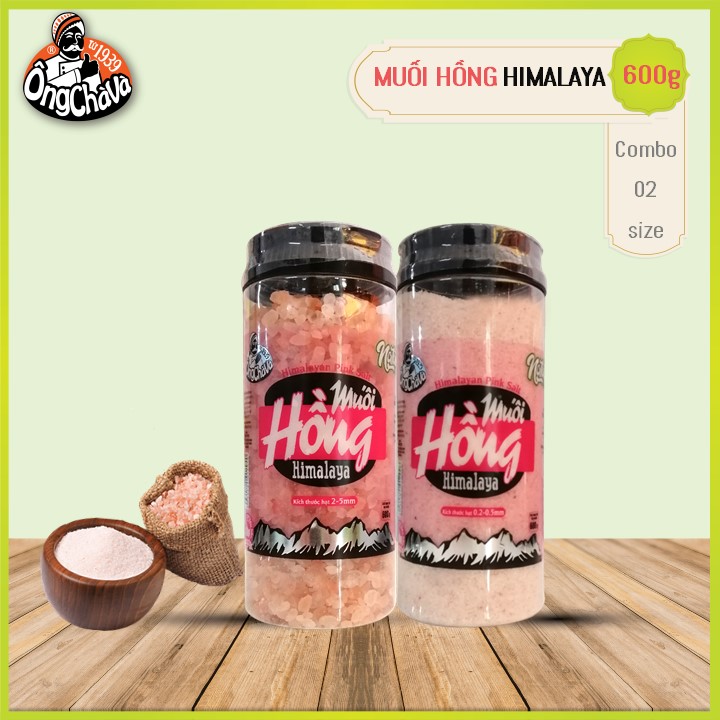 Combo 2 Hũ Muối Hồng Himalaya Ông Chà Và 600g - Hũ Muối Hồng Himalaya (2 - 5mm) &amp; Hũ Muối Hồng Himalaya (0.2 - 0.5mm)