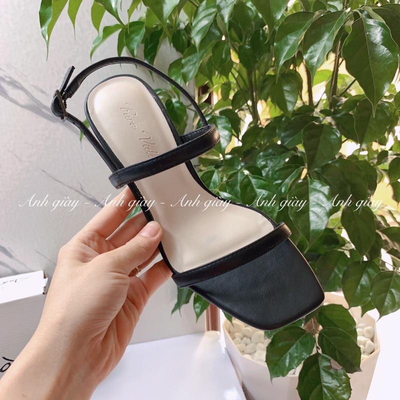 SD73 - Sandal quai ngang da lì mũi vuông quai mảnh gót nhọn 7p hàngVNXK 2 màu đen, kem phù hợp đi chơi, đi làm, cưới hỏi