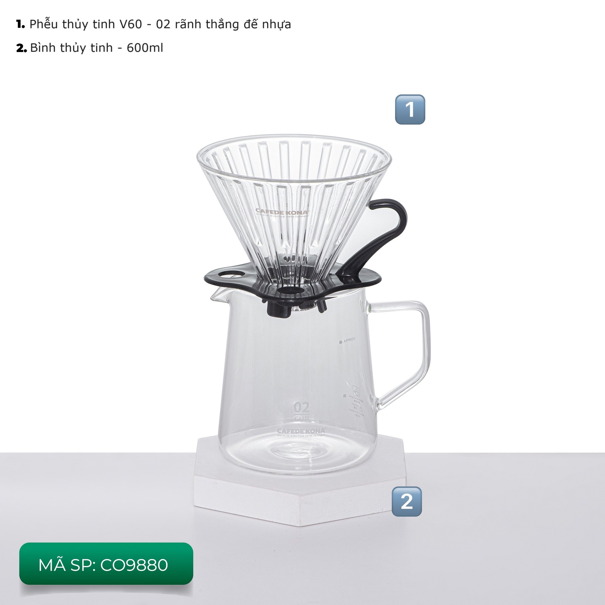 Combo Gift Set bộ pha cà phê V60 02 màu trắng đẳng cấp CAFE DE KONA