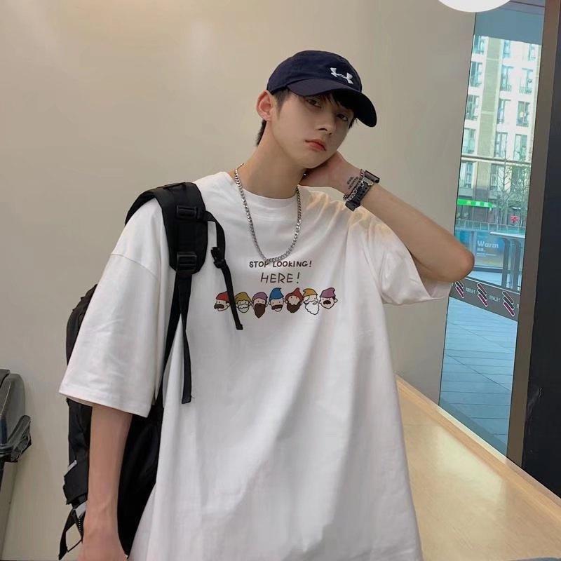 Áo thun nam nữ unisex tay lỡ sweater phông form rộng teen cổ tròn oversize cotton giá rẻ basic đen trắng tee HERE