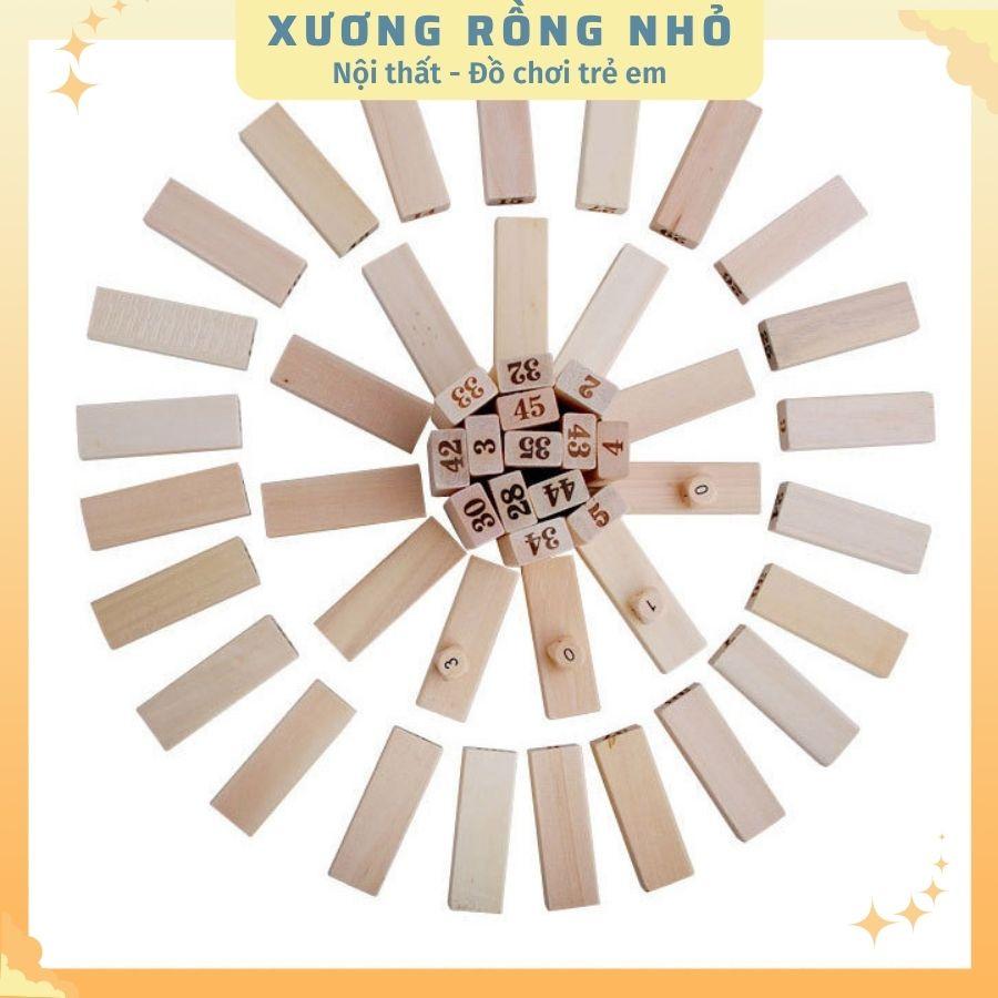 Bộ đồ chơi rút gỗ 48 thanh - kèm 4 xúc xắc gỗ - Xếp Hình Xả Stress bằng gỗ thông tự nhiên