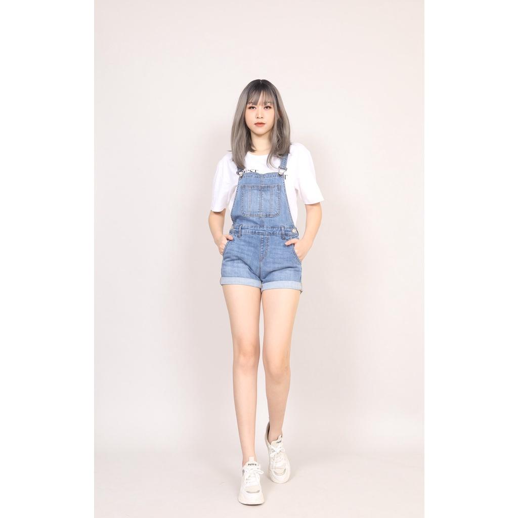 Quần Yếm bò Nữ cơ bản Trơn Túi Trước Ngực CT JEANS