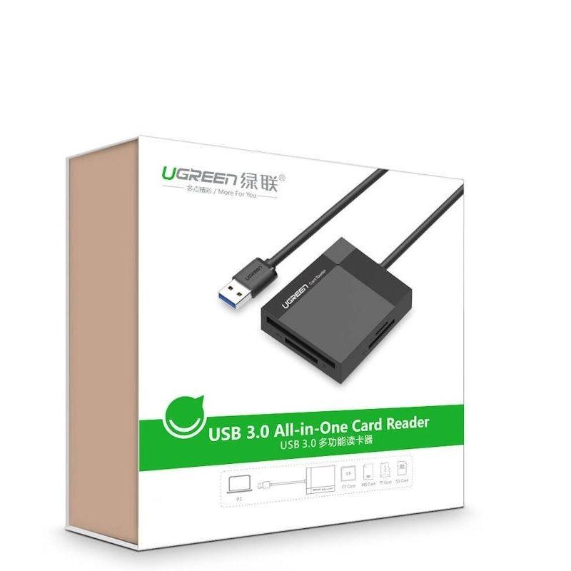 Ugreen UG30231CR125TK 1M màu Đen Đầu đọc thẻ USB 3.0 sang SD + TF + CF + MS cao cấp - HÀNG CHÍNH HÃNG