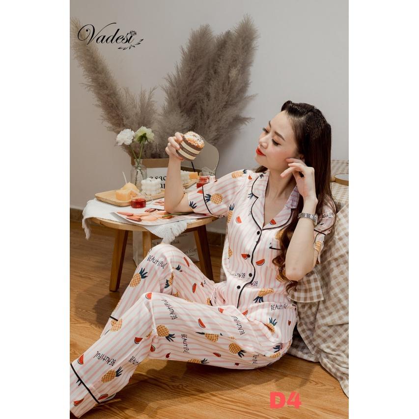 Pijama Lụa Cao Cấp, Đồ Bộ Họa Tiết Trang Nhã, Đồ Ngủ Đẹp, Bộ Mặc Nhà Vadesi - Thời Trang Nữ