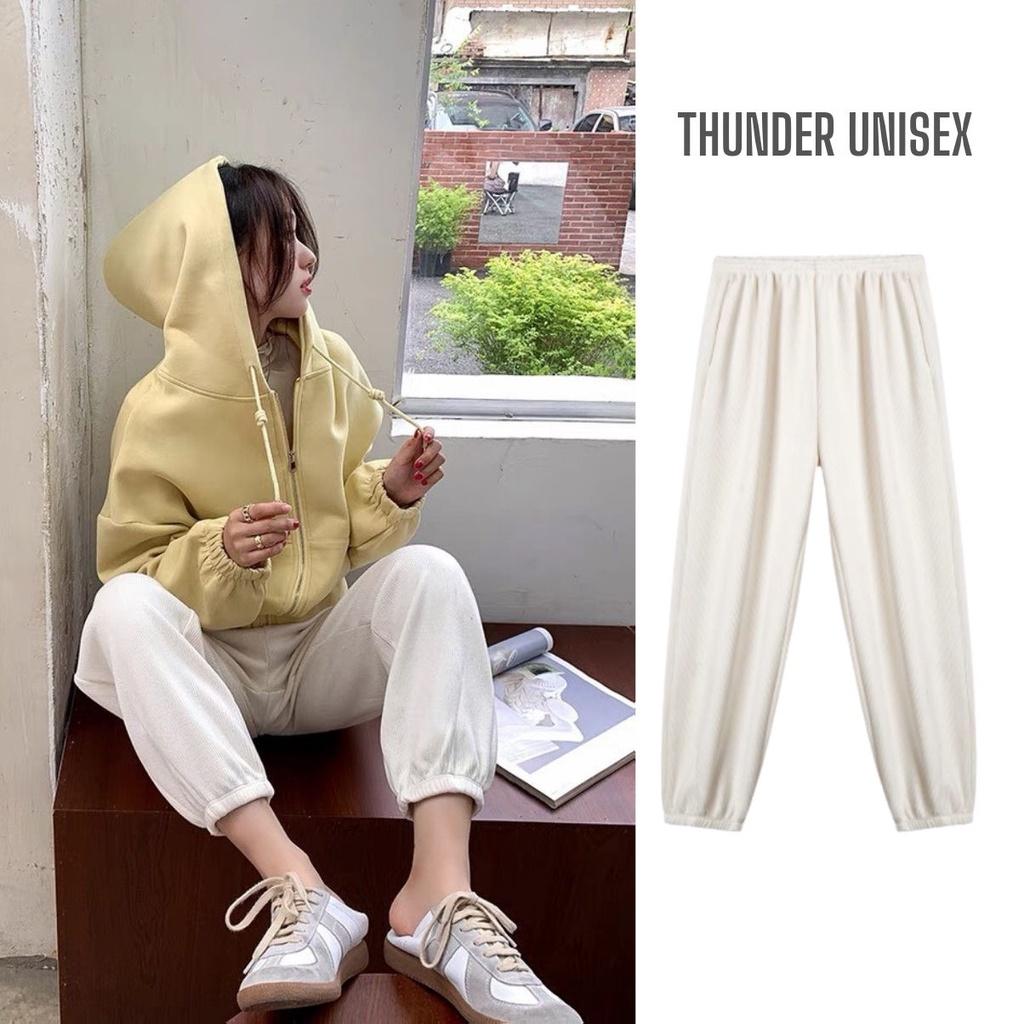 Quần Jogger Nam Nữ Form Ống Rộng Bo Gấu Vải Nỉ Thun Gân Mịn Mềm Mát Quần Thể Thao THUNDER UNISEX