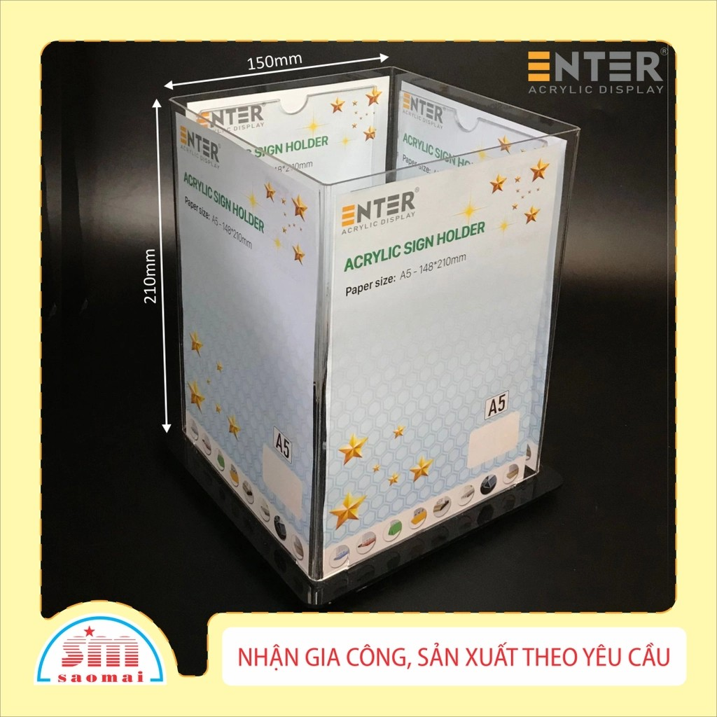 Kệ mica 4 mặt A5 Enter E24C 150x210mm đế xoay (10)