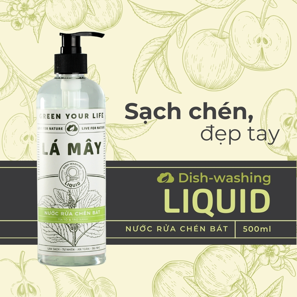 NƯỚC RỬA CHÉN BÁT (KHÔNG ĐẬM ĐẶC) TÍA TÔ &amp; TÁO XANH LÁ MÂY 500 mL