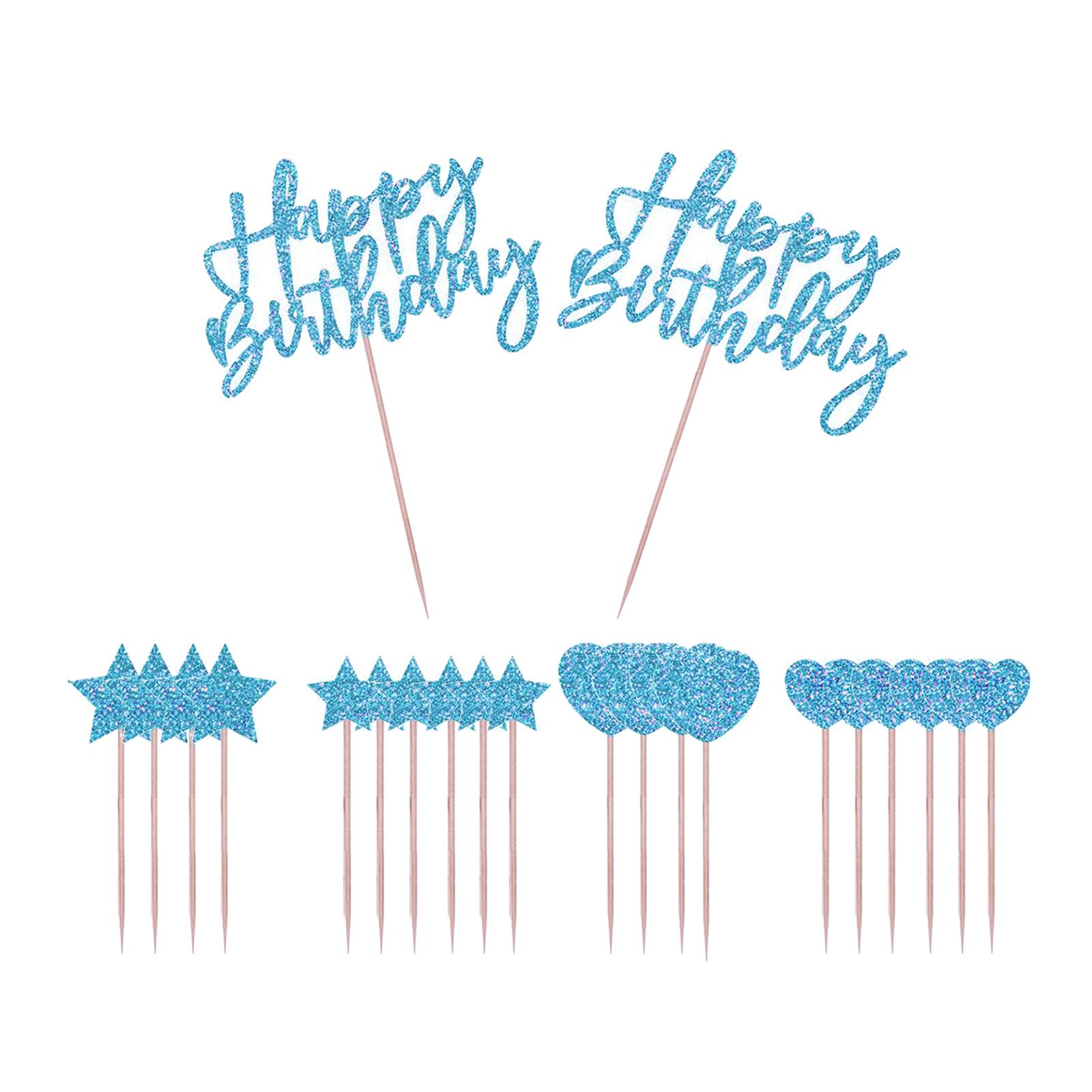Glitter Cake Topper Picks Happy Birthday Cupcake Party Decor Rose Gold