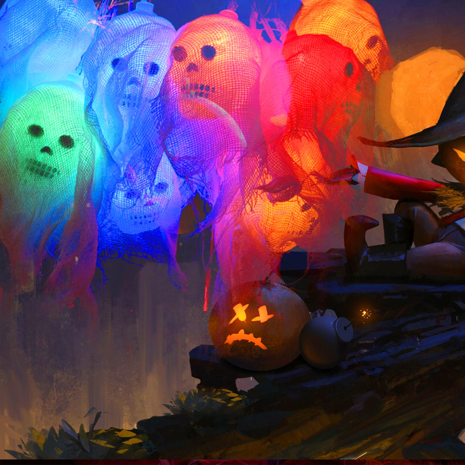 Vật Trang Trí Chùm Đầu Lâu Có Đèn Led Trang Trí Halloween