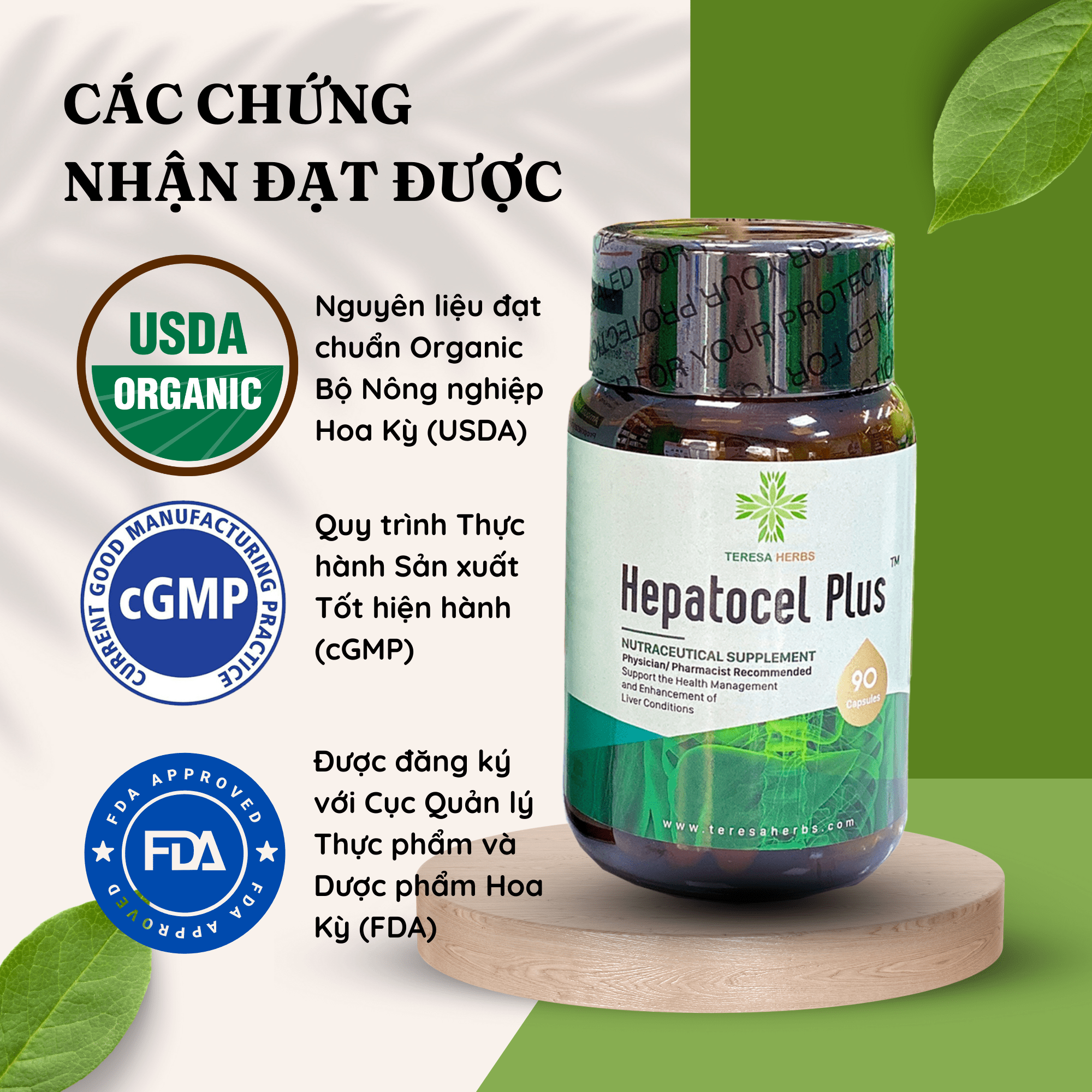 Viên Uống Bổ Gan Hepatocel Plus TERESA HERBS Mỹ Hộp 90 Viên, Hỗ Trợ Thải Độc Gan, Tăng Cường Chức Năng Gan, Hồi Phục Gan