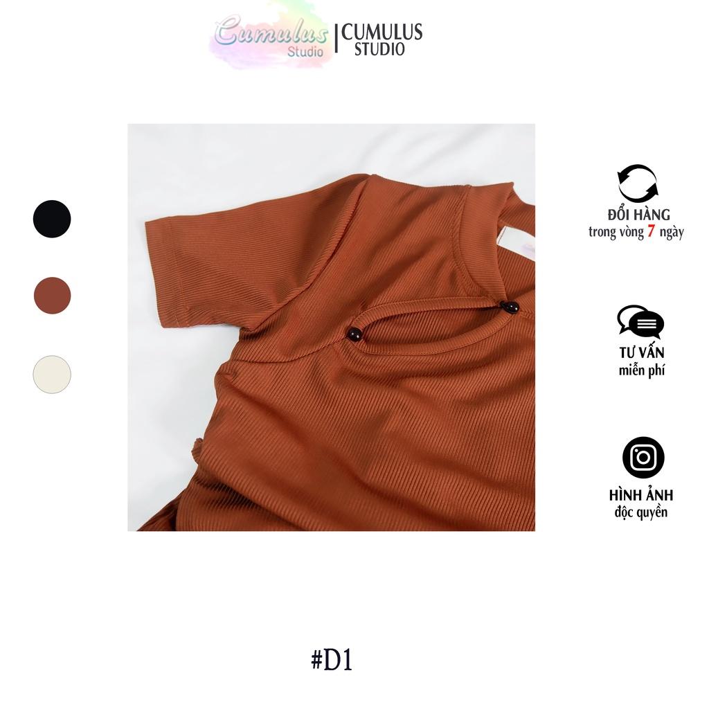 Đầm nữ body cổ trụ cột dây lưng Cumulus chất thun gân lạnh D01