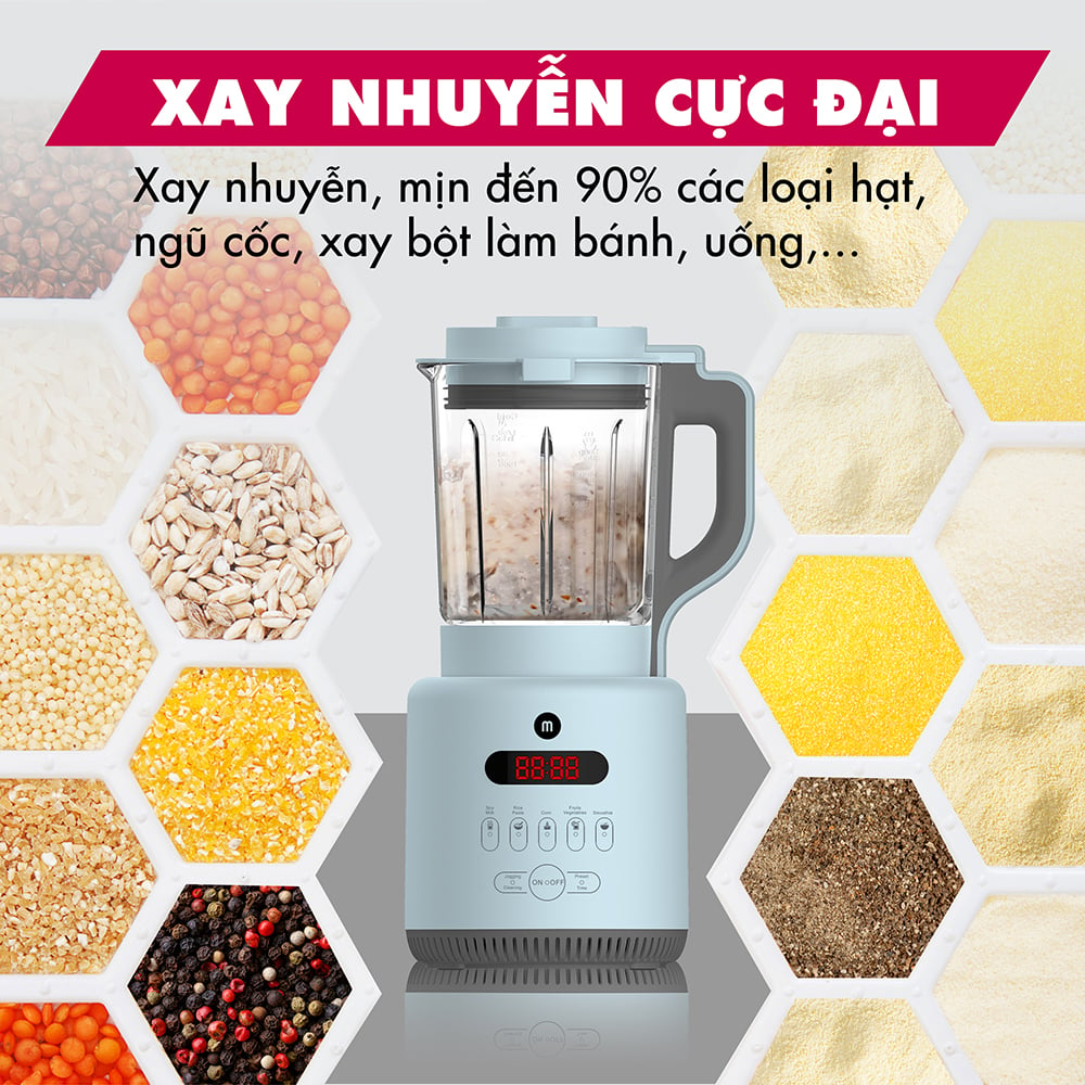 Máy làm sữa hạt, xay sinh tố, nấu cháo dinh dưỡng em bé Mishio cối thủy tinh borisilicate 1.75L - Sữa hạt &amp; chân không