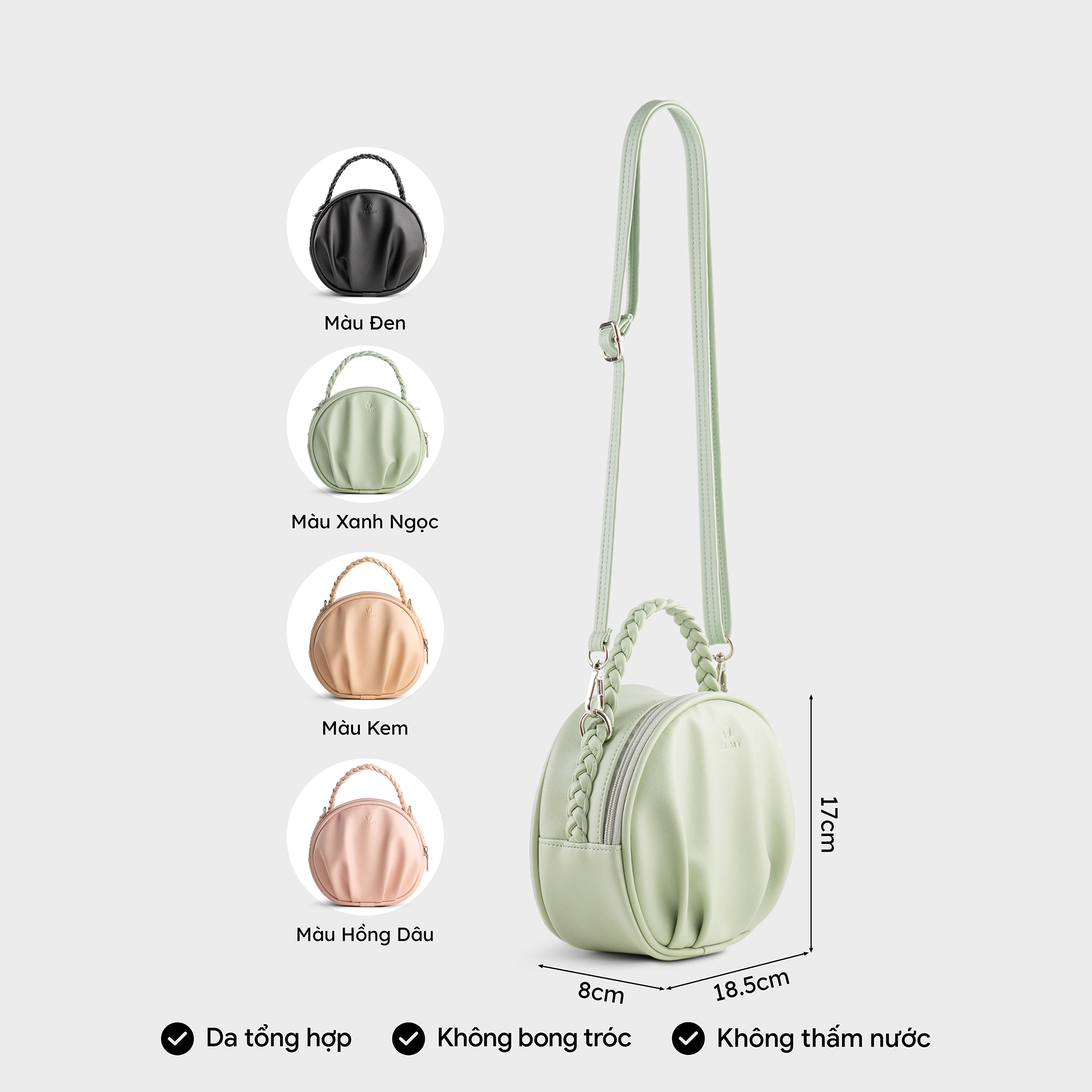 Túi Yuumy ( Thời trang nữ thiết kế nhún dáng tròn size 19 - Túi đeo chéo da Seasand YN264 )