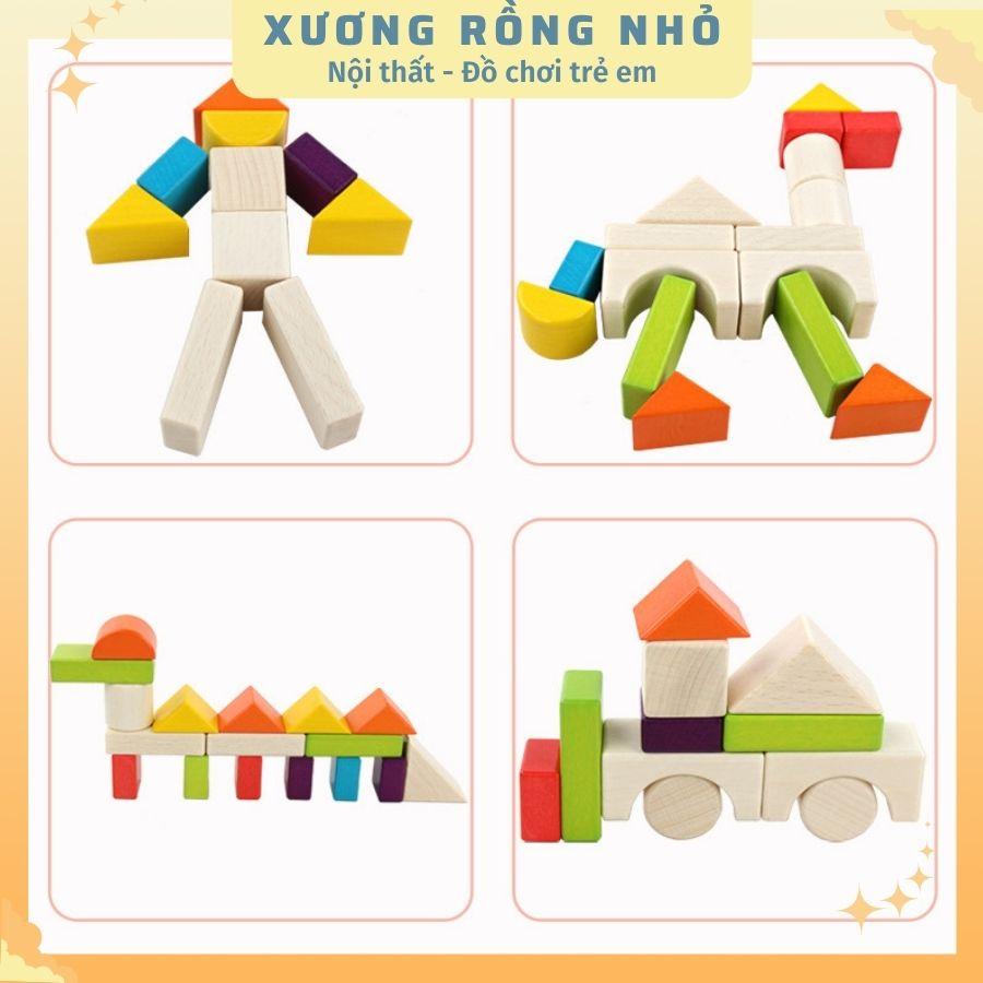 Bộ xếp hình khối bằng gỗ 30 chi tiết đơn giản nhiều màu sắc