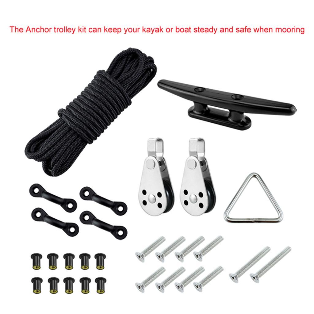 Kayak Accessories Canoe Anchor Trolley Kit with 30ft Rope for boat anchoring