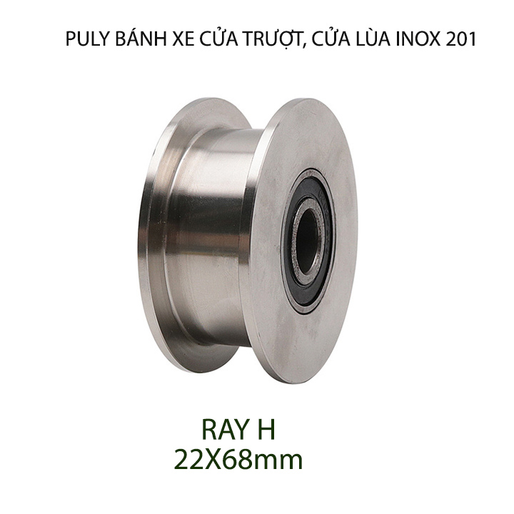01 Bánh xe cho cửa cổng trượt, cửa lùa bằng inox 304, loại 22x68mm, Hình U, V, H tùy chọn
