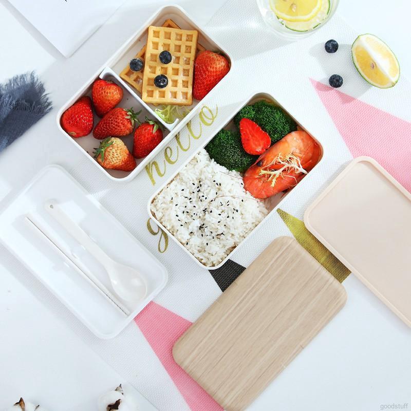 Hộp đựng cơm trưa hình chữ nhật hai ngăn tiện dụng