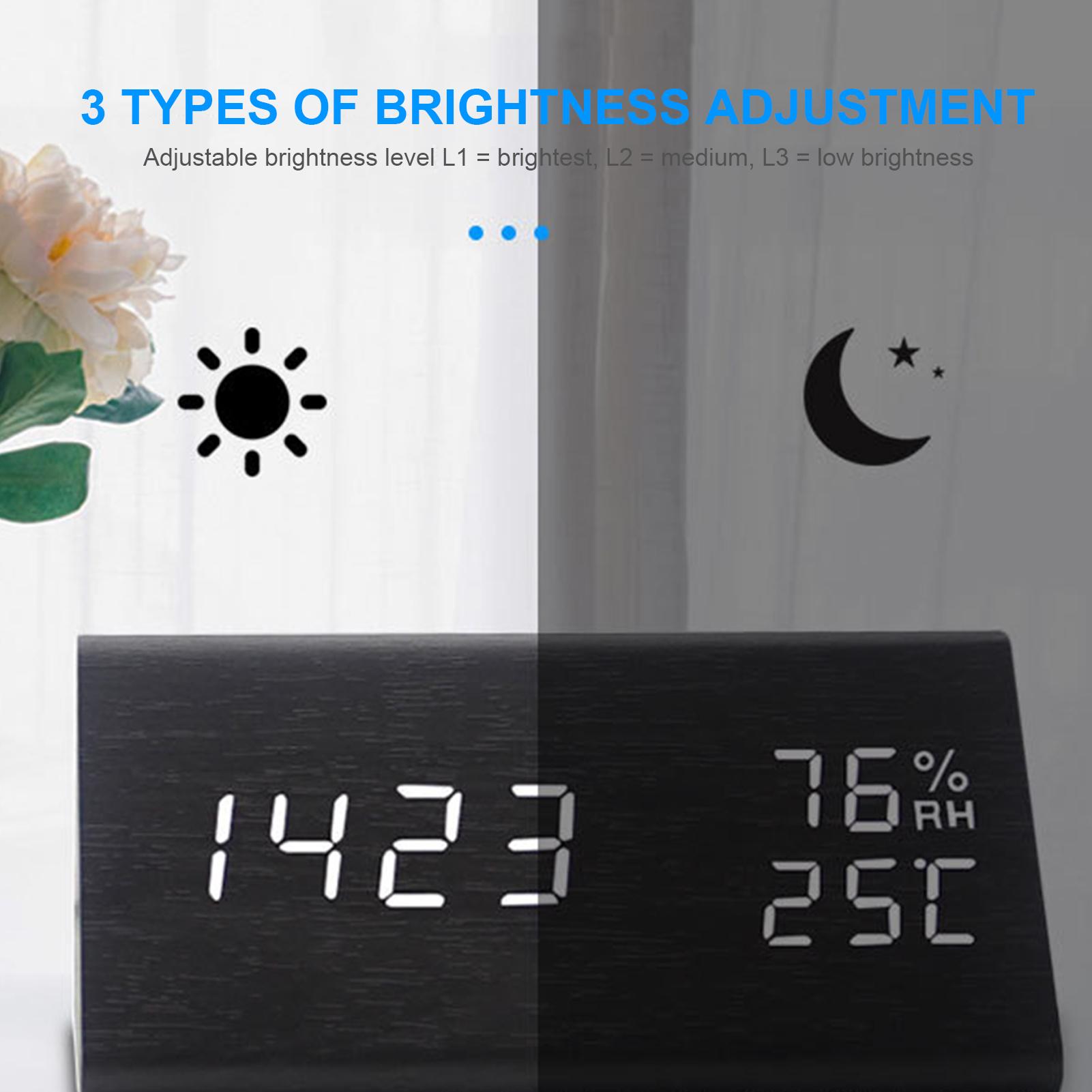 Đòng hồ LED báo thức bằng gỗ dể bàn với điều khiển bằng giọng nói