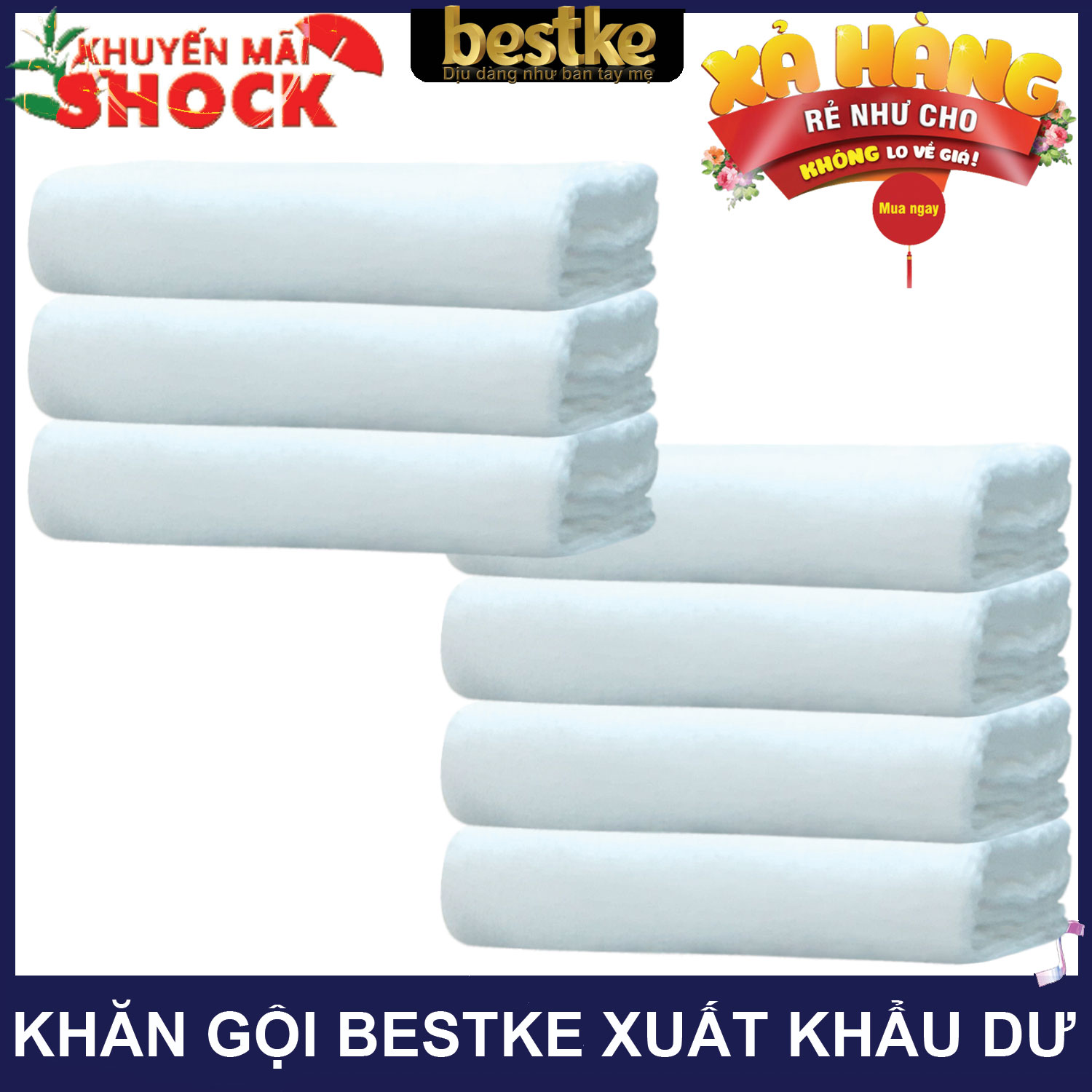 Combo 7 cái Khăn gội bestke 100% cotton xuất khẩu Nhật còn dư, mềm mại và thấm hút, màu trắng hotel, Cotton towels, towels manufacturer