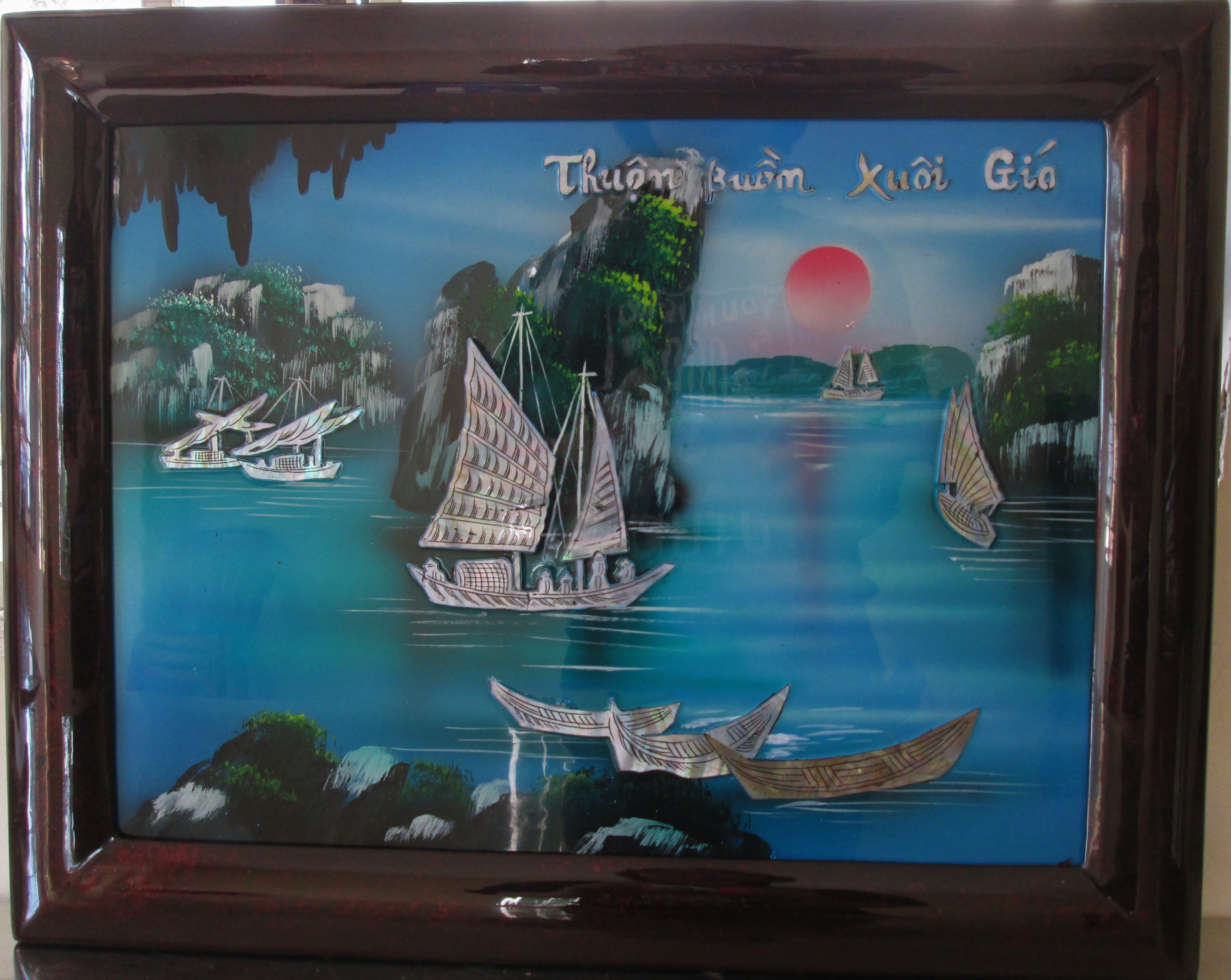 TRANH SƠN MÀI - THUẬN BUỒM XUÔI GIÓ - KHẢM TRAI - QUÀ TẶNG - TÂN GIA - KÍCH THƯỚC 40x50cm