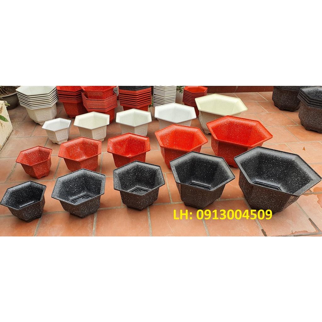Chậu nhựa lục giác hoa văn Phúc, Lộc, Thọ L20 đa sắc màu