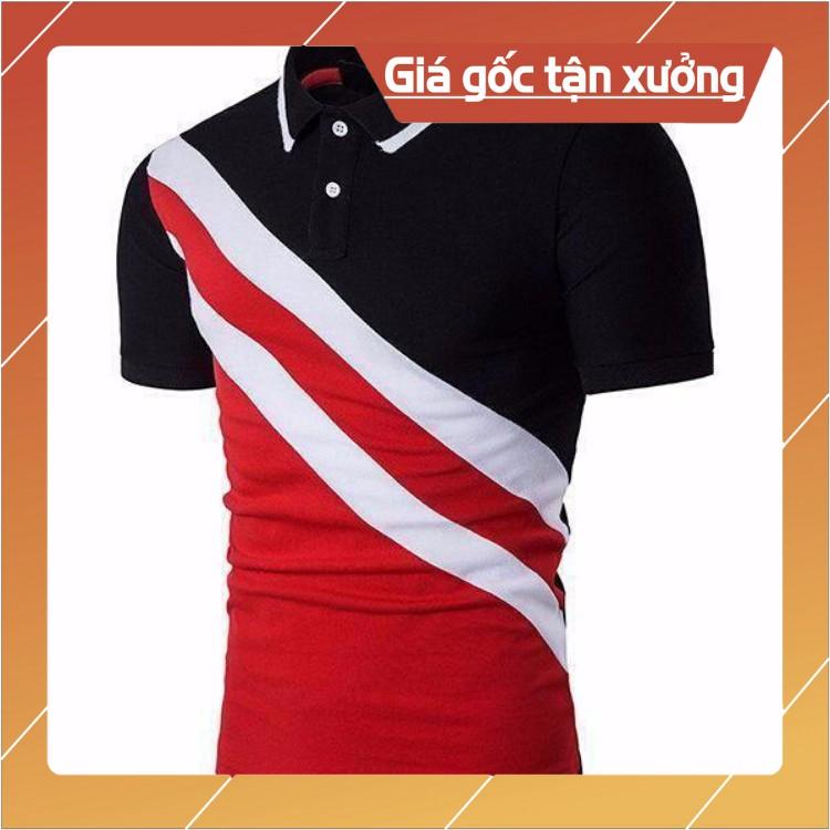 Áo Thun Nam Viền Cổ Phối Sọc Chéo Cá Tính PONIVA