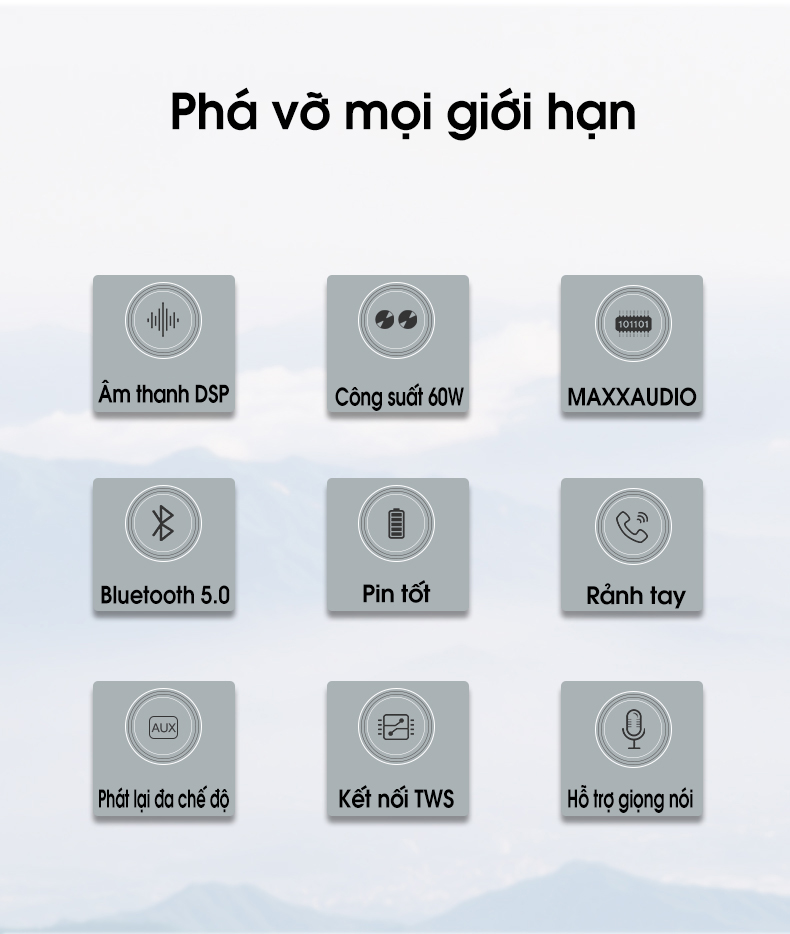 Loa di động bluetooth phiên bản quốc tế công suất lớn 60W, loa kép khuếch đại âm thanh vượt trội PKCB PF1007 92 - Hàng chính hãng