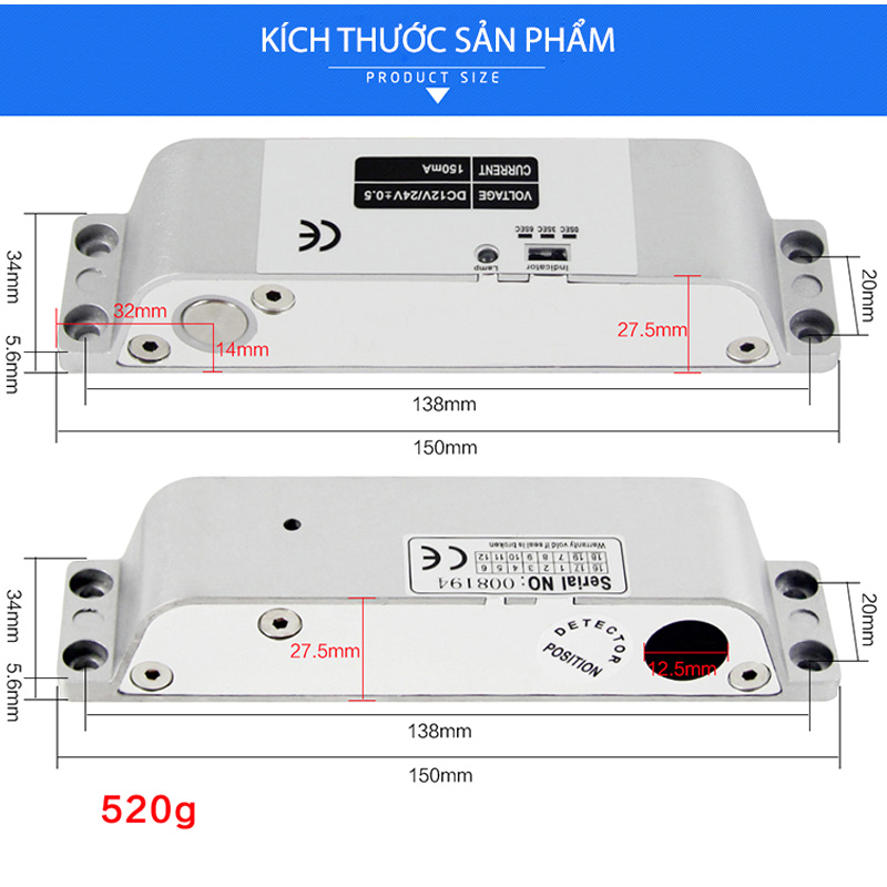 Khóa chốt cửa điện từ gắn cửa gỗ-nhựa-nhôm, loại thường mở 12VDC có độ trễ 0-3-6 giây tùy chọn