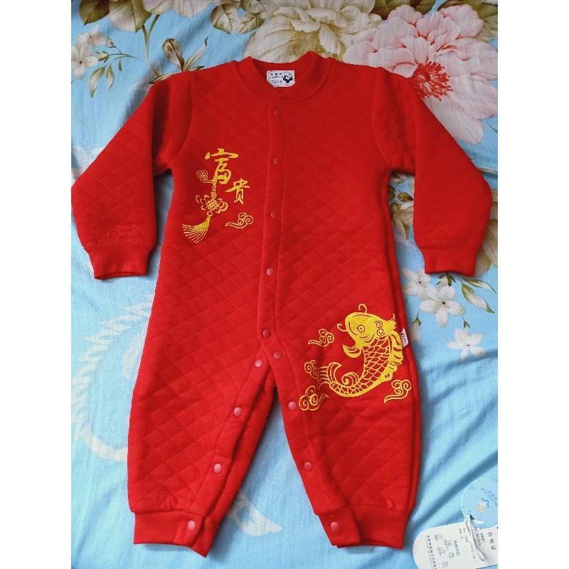 Quần áo tết cho bé Bộ Body đỏ hàng Quảng Châu xuất khẩu cho bé trai gái 0-1 tuổi năm 2021- Loại Dầy
