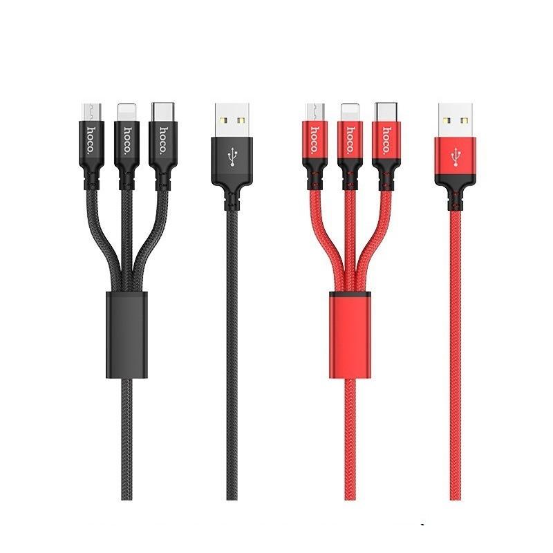 Cáp Sạc Hoco X14 Đa Năng 3 Đầu Lightning, TypeC, Micro