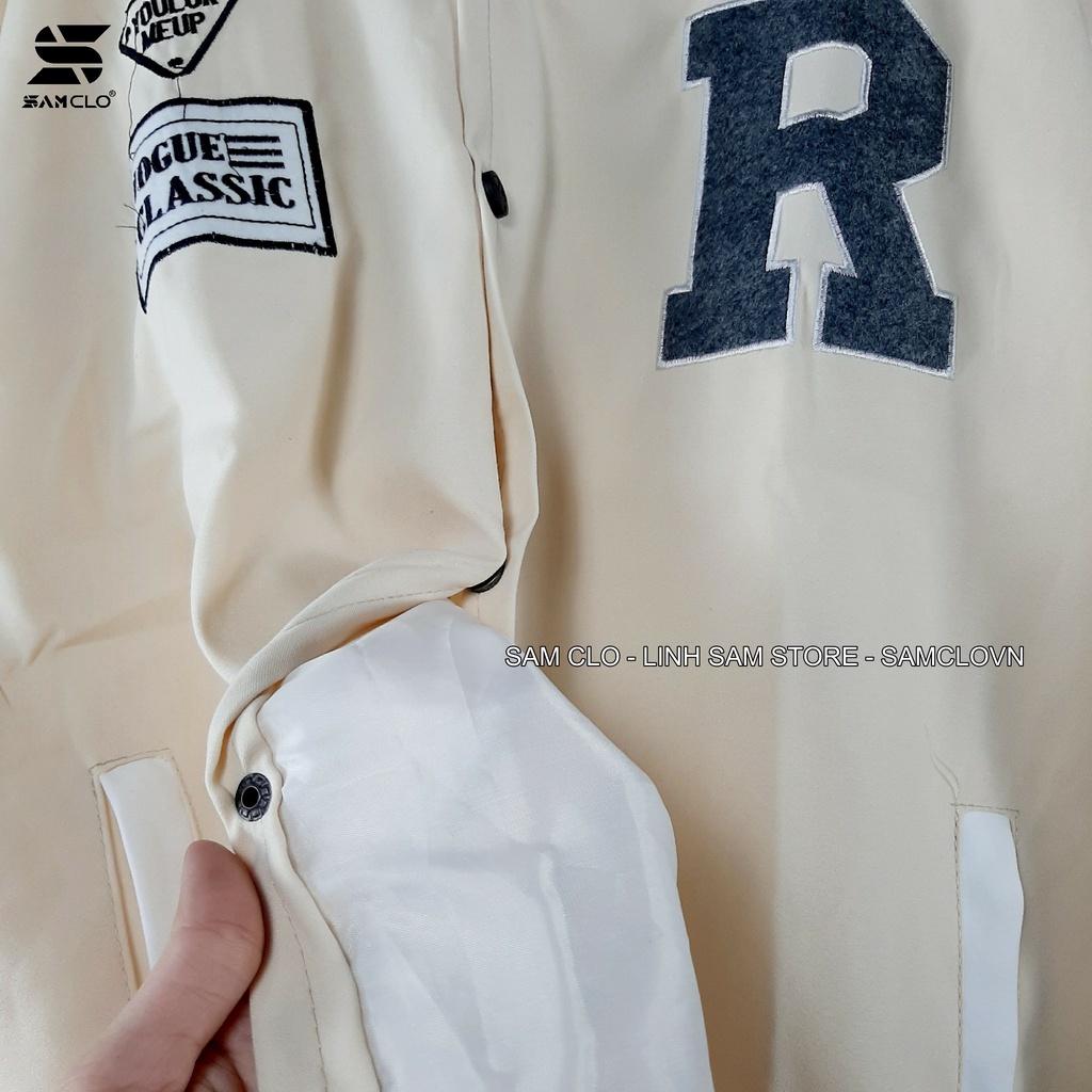 Áo khoác DA LỘN BOMBER nam nữ SAM CLO freesize phong cách bóng chày form rộng unisex mặc cặp - couple THÊU CHỮ R-CLASSIC