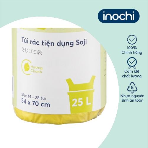 Túi rác tiện dụng inochi -  Soji 25L x 28 túi (Size M) Hương Chanh có quai cầm